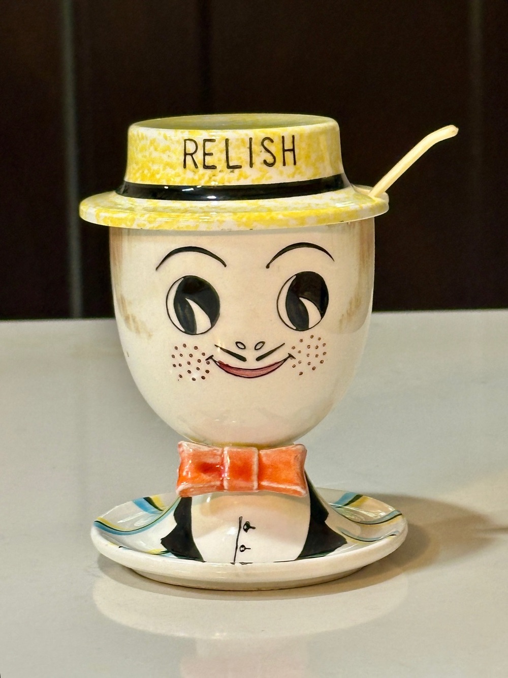 MCM Vintage Ceramic Anthropomorphic Relish Condiment Jar  Japan Decor READ